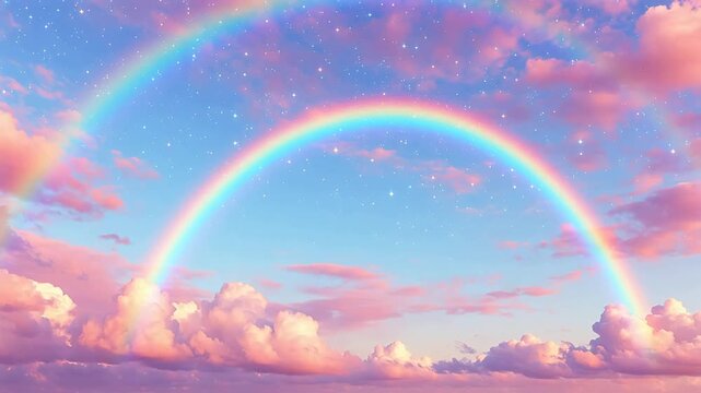 Double rainbow in starry sky