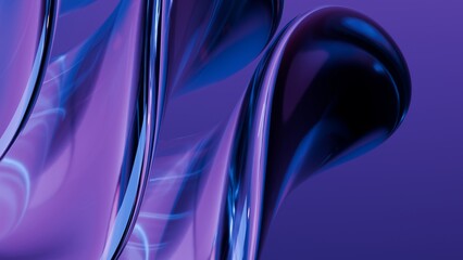 Abstract wavy curved 3d render. Blue soft glass curved circles and lines. Modern wallpaper, texture pattern.