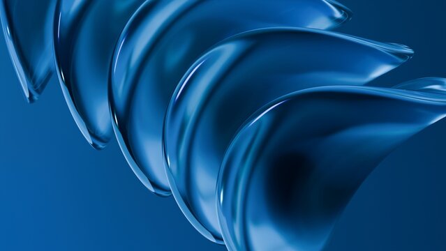 Abstract wavy curved 3d render. Blue soft glass curved circles and lines. Modern wallpaper, texture pattern.