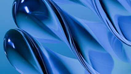 Abstract wavy curved 3d render. Blue soft glass curved circles and lines. Modern wallpaper, texture pattern.