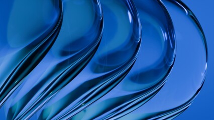 Abstract wavy curved 3d render. Blue soft glass curved circles and lines. Modern wallpaper, texture pattern.