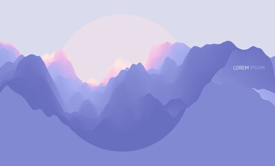 Naklejka premium Blue abstract ocean seascape. Sea surface. Water waves. Nature background. Landscape with mountains. Vector illustration for banner, flyer, poster, cover or brochure.