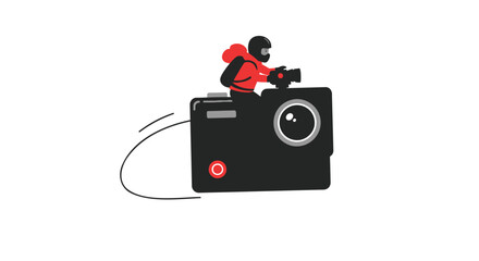 Vector illustration of a person riding a camera
