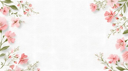 Fototapeta premium A refined feminine ornamental border with subtle embossed detailing of floral vines and bows enhanced by delicate watercolor washes in muted pastel tones