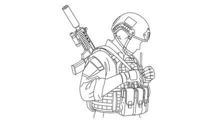 Soldier with Rifle, Military Gear, Tactical Vest, Helmet, Combat Ready