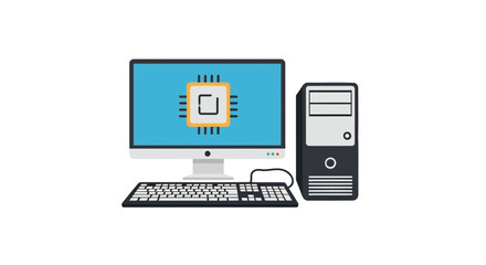 Vector illustration of computer with keyboard, monitor and CPU