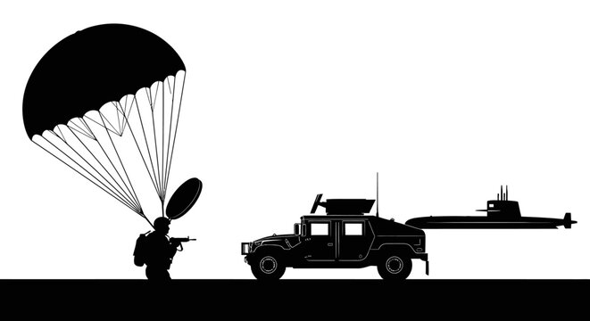 Special Forces Soldier Parachuting to Humvee and Submarine Ambush