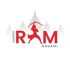 Creative Ram Navami typography design with Lord Rama archer silhouette illustration © Candy Visuals