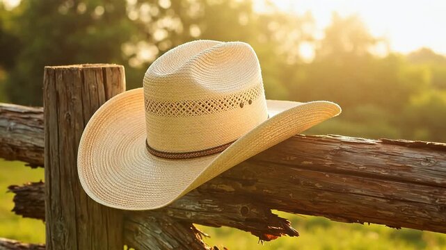 Cowboy hat on wooden fence