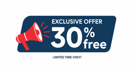 Obraz premium Modern promotion banner with megaphone announcing 30 percent free special offer for customers
