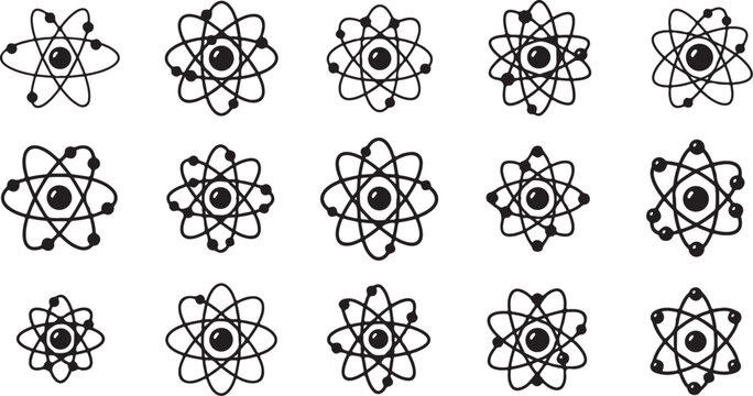 Collection of various atomic structure illustrations and symbols