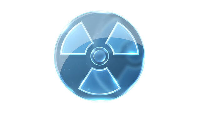 Glossy Blue Radiation Symbol, Nuclear Energy and Warning Sign Icon in Crystal Style.