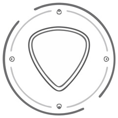 Abstract graphic emblem with rounded triangle shape inside a circular interface