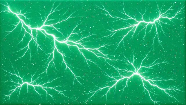 Electricity lightning bolts on green background