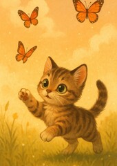 Obraz premium Playful kitten chasing butterflies