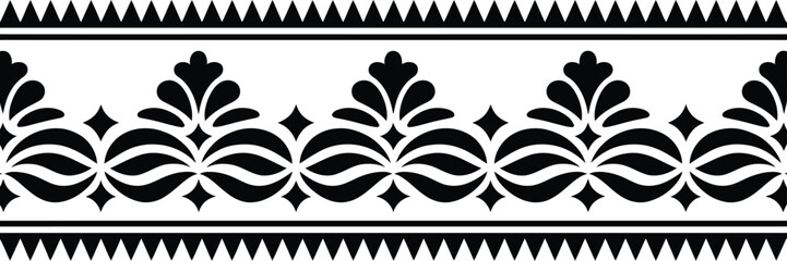 Ethnic seamless stripe pattern, vintage border ornament vector in classic baroque rococo floral style for decorative frame page poster greeting card and invitation design. © Kayla Quentin