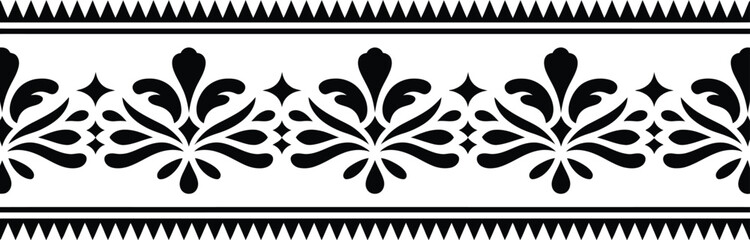 Ethnic seamless stripe pattern, ornate antique border with baroque rococo floral elements for vintage decorative frame poster greeting card and invitation graphics. © Kayla Quentin