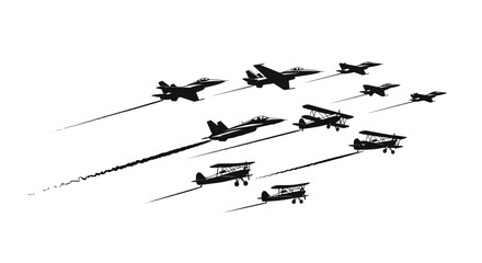 Formation Flight: Modern Jets and Vintage Biplanes Flying in Formation