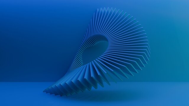 A circle made of blue plastic rectangle shapes. 3d rendering.