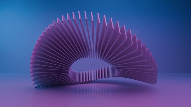 A circle made of blue plastic rectangle shapes. 3d rendering.