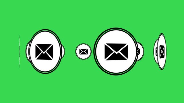 Animation Rotating Message and Email Envelope Icon on Green Screen