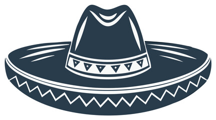 Dark Blue Sombrero Hat with Traditional Pattern and Wide Brim
