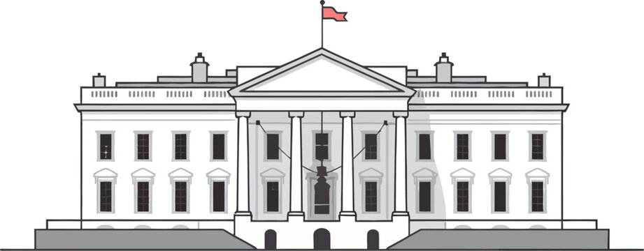 White House building icon illustration, flat style national landmark symbol representing United States government architecture and presidential residence design.