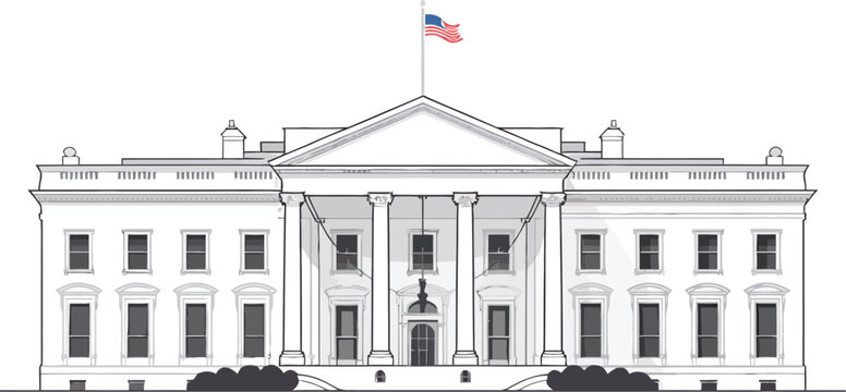 White House building icon illustration, minimalist flat vector of famous US national landmark symbolizing American government politics and historic architecture.