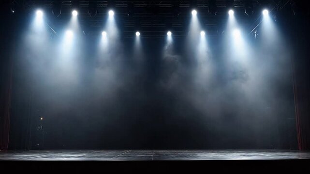 Empty stage with spotlights and smoke