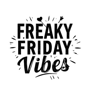 Freaky friday vibes typography with heart and arrows on white background