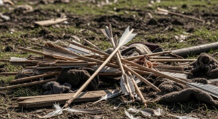 Pile of Splintered Wooden Arrows on the Ground