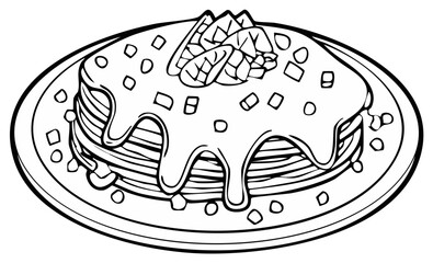 Fototapeta premium Pancakes Stack with Topping Illustration for Coloring Pages Freshly Baked Breakfast Treat with Diced Fruit and Syrup