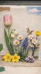 Fototapeta premium Vibrant floral torn paper art mobile wallpaper