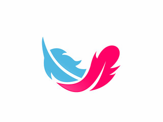 Obraz premium A clean and modern vector illustration featuring two soft, interlocking feathers in vibrant pink and light blue, perfect for wellness, fashion, or creative boutique branding.