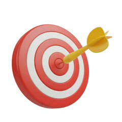 3D dart hitting bullseye target isolated on transparent background