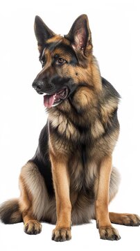 German Shepherd Dog Sitting Isolated on White Background