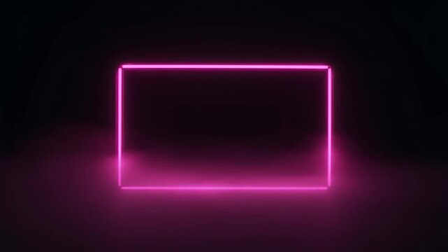 Neon pink square light on a dark background with slight reflections