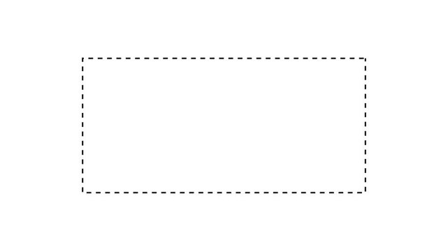 Dotted line rectangle frame animation on white background. Animation of a dotted line path from left to right point. border frame dotted line animation isolated on white screen. animation. 4k video