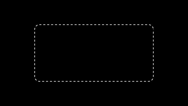 Dotted line rectangle frame animation on black background. Animation of a dotted line path from left to right point. border frame dotted line animation isolated on black screen. animation. 4k video