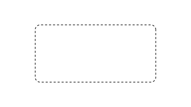 Dotted line rectangle frame animation on white background. Animation of a dotted line path from left to right point. border frame dotted line animation isolated on white screen. animation. 4k video