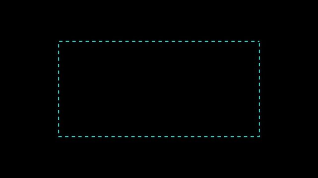 Dotted line rectangle frame animation on black background. Animation of a dotted line path from left to right point. border frame dotted line animation isolated on black screen. animation. 4k video