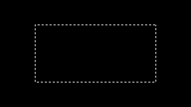 Dotted line rectangle frame animation on black background. Animation of a dotted line path from left to right point. border frame dotted line animation isolated on black screen. animation. 4k video