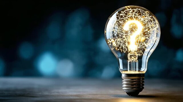 Illuminated light bulb with question mark symbolizing innovative ideas and engaging quizzes in promotional campaigns, inquiry illumination, with copy space