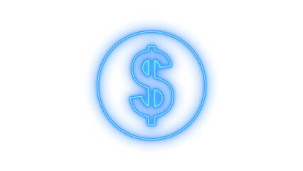 Fototapeta premium Blue neon dollar sign icon representing digital currency and financial transactions, glowing with modern electric light effect isolated on transparent background