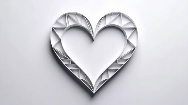 Minimalist white paper craft heart with geometric internal patterns on a clean background
