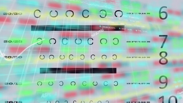 Animation of stock market data processing over snellen eye chart against white background