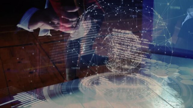 Animation of network of connections and data processing over basketball players