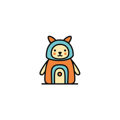 Naklejka premium Cute cartoon bear character with hood and door design.