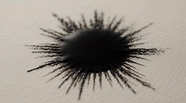 Black ink splatter on white background, abstract art