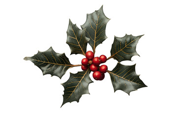 Holly branch with red berries and green leaves, symbolizing christmas, winter holidays, and seasonal traditions on transparent background